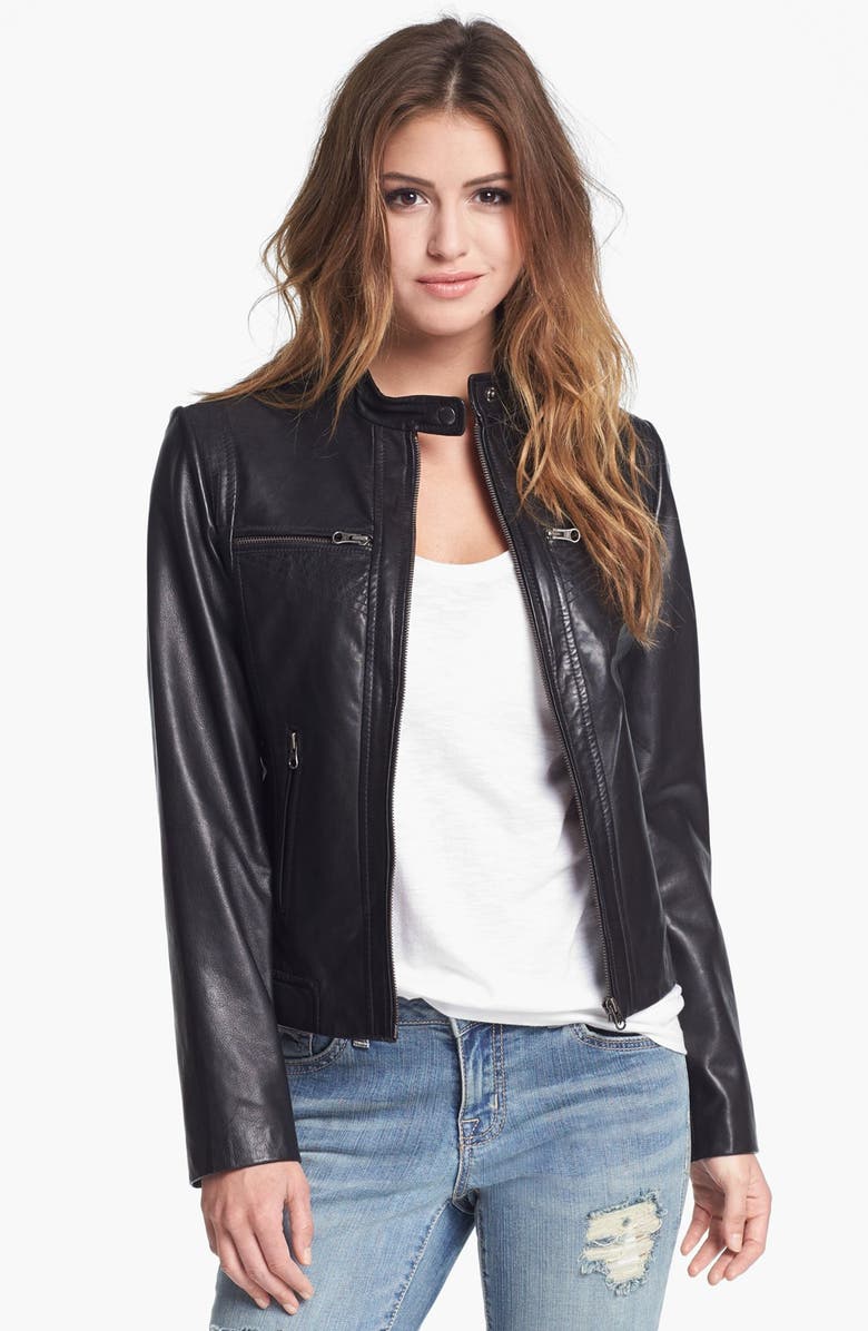 Bernardo Tab Collar Leather Jacket, Main, color,