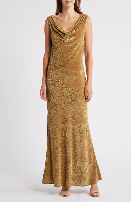 Chelsea28 Drape Stretch Burnout Velvet Dress in Brown Gold 