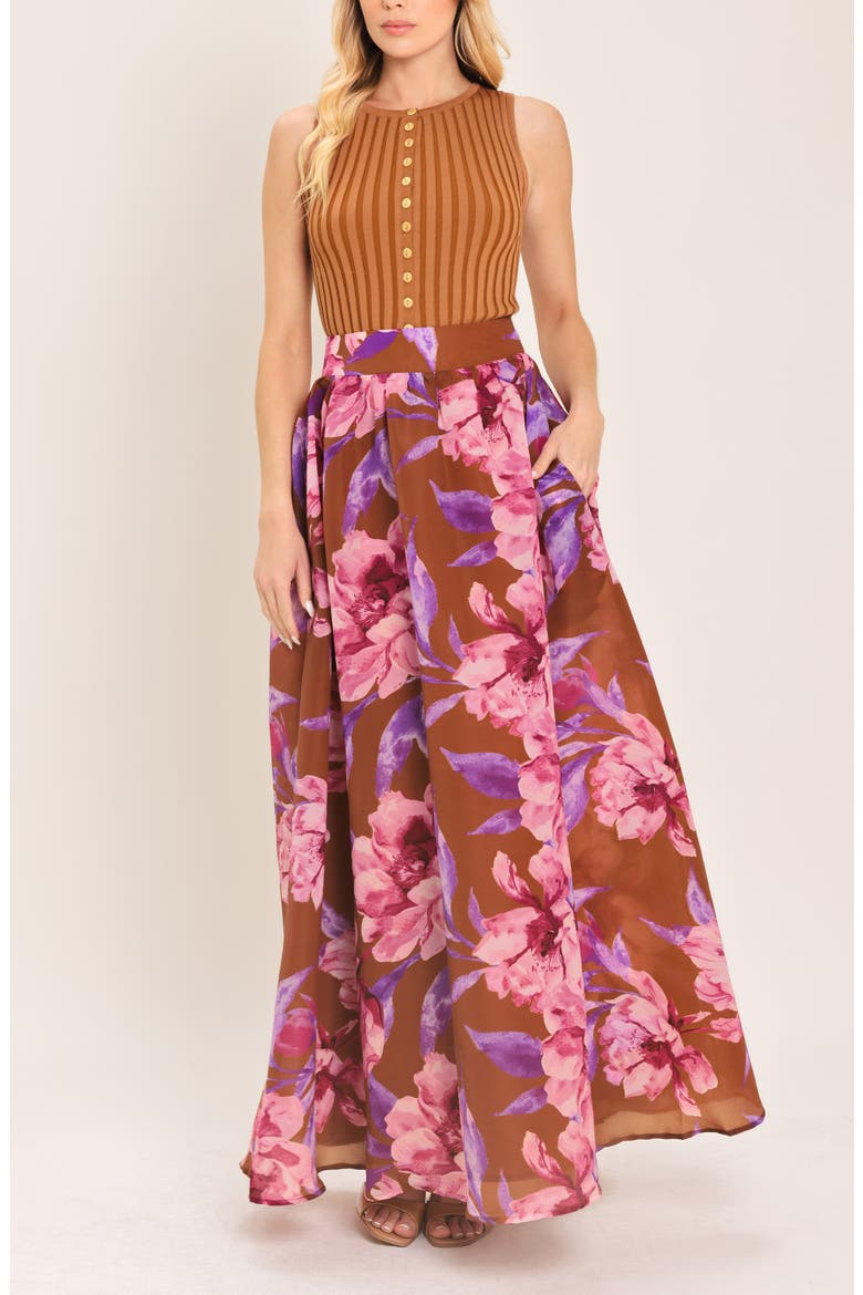 Print Maxi Skirt, Alternate, color, BROWN PINK MULTI