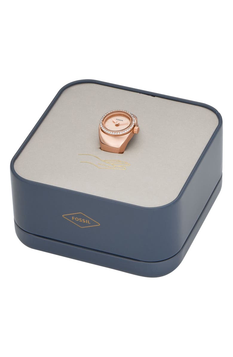 Fossil Glitz Crystal Ring Watch, 15mm, Alternate, color, Rose Gold
