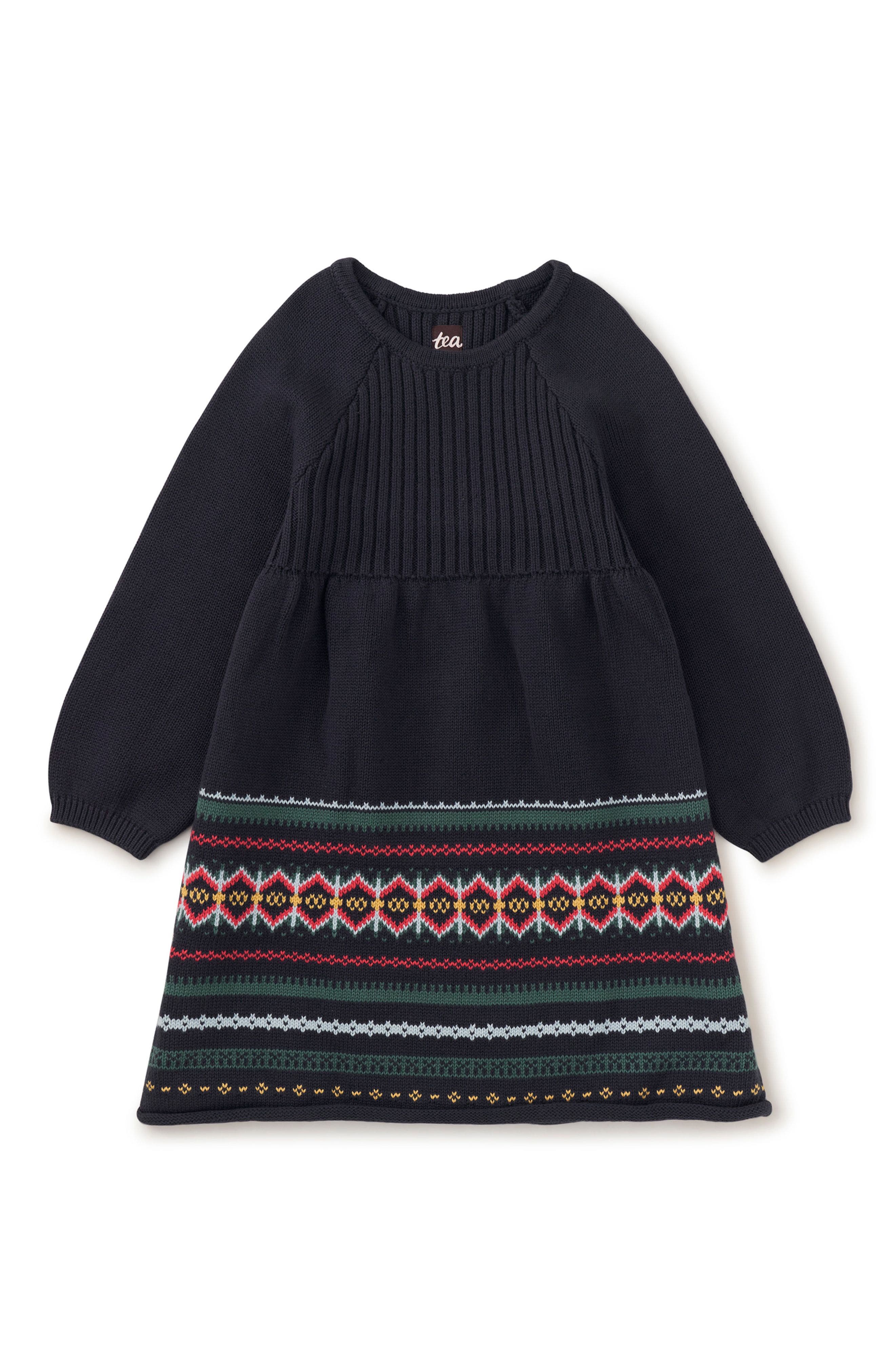 Tea Collection Fair Isle Sweater Dress in Indigo 