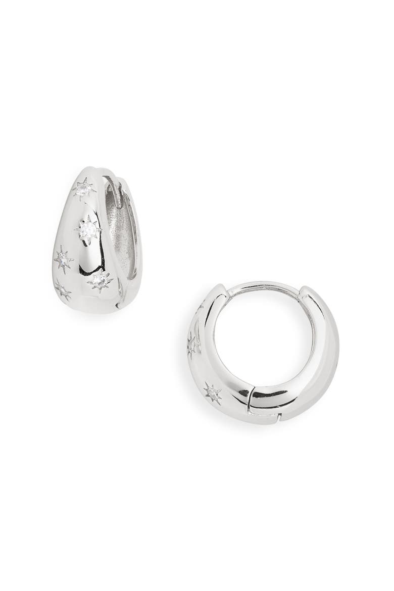 Cullen Cubic Zirconia Star Hoop Earrings, Main, color, SILVER