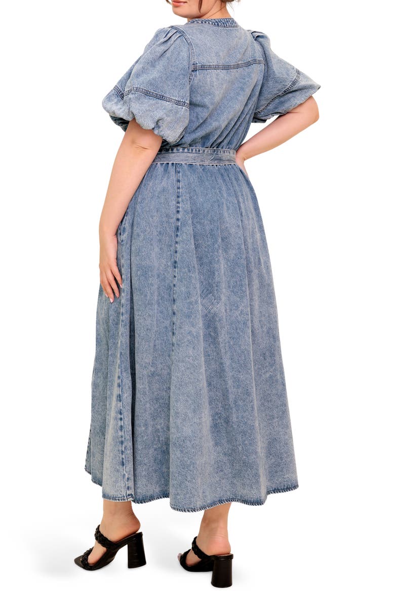 FLYING TOMATO Puff Sleeve Denim Maxi Dress, Alternate, color, Light Denim