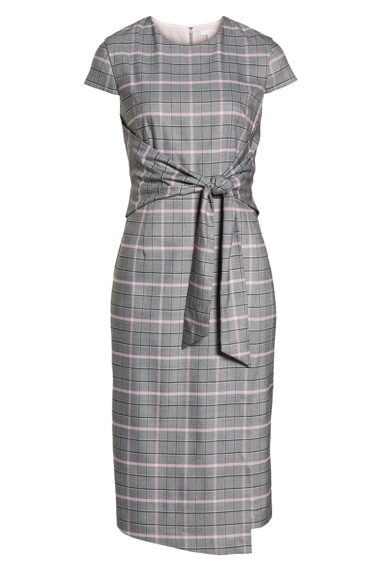 Wrapped Plaid Sheath Dress, Alternate, color, PINK BLACK PLAID