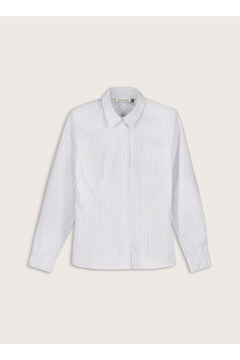 Nicola Cotton Stripe Shirt, Alternate, color, Blue, Brown & White Stripe