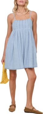 WISHLIST Pleated Denim Babydoll Dress