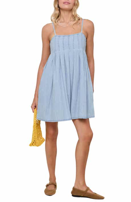 WISHLIST Pleated Denim Babydoll Dress