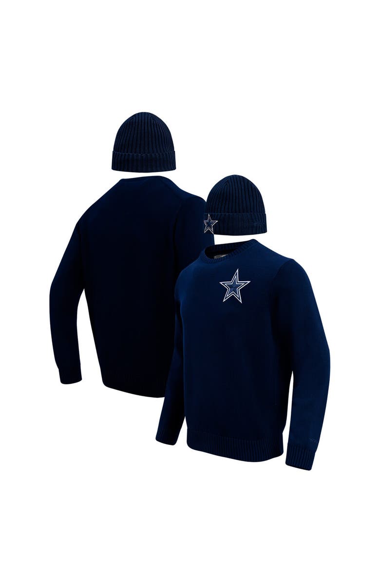 PRO STANDARD Men's Pro Standard Navy Dallas Cowboys Crewneck Pullover Sweater & Cuffed Knit Hat Box Gift Set, Main, color,