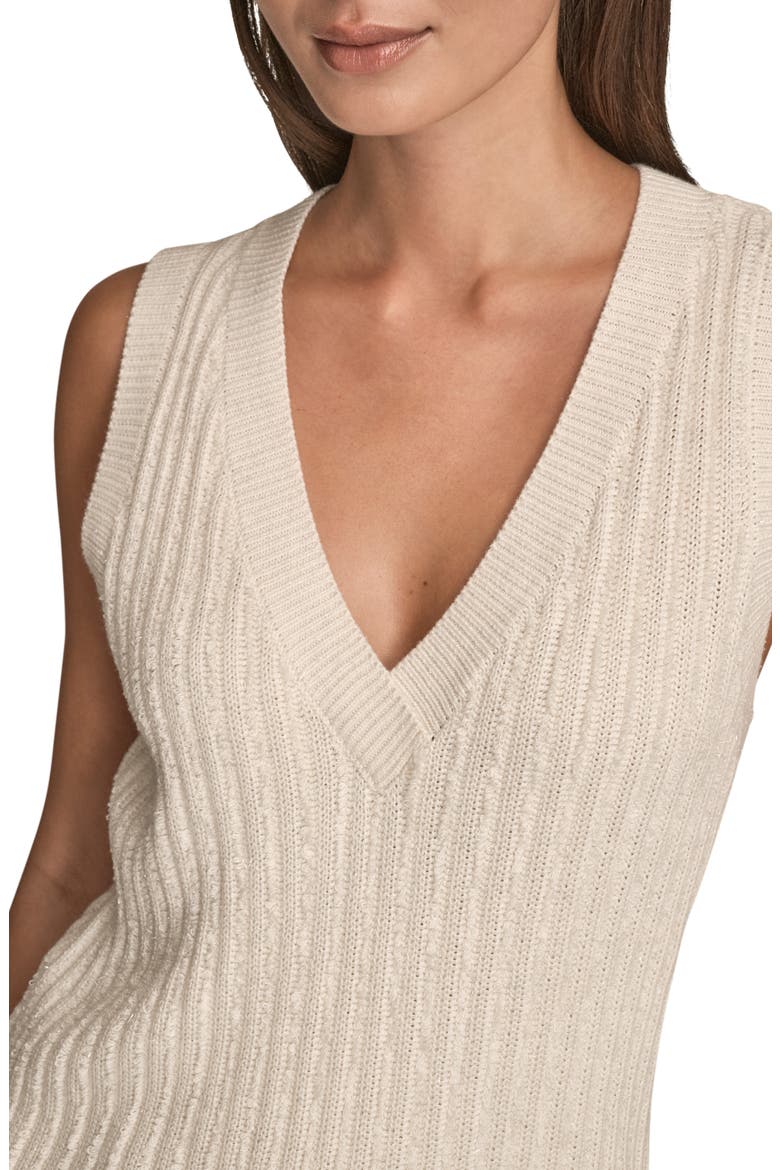 V-Neck Sweater Tank, Alternate, color, CREAM/ SILVER