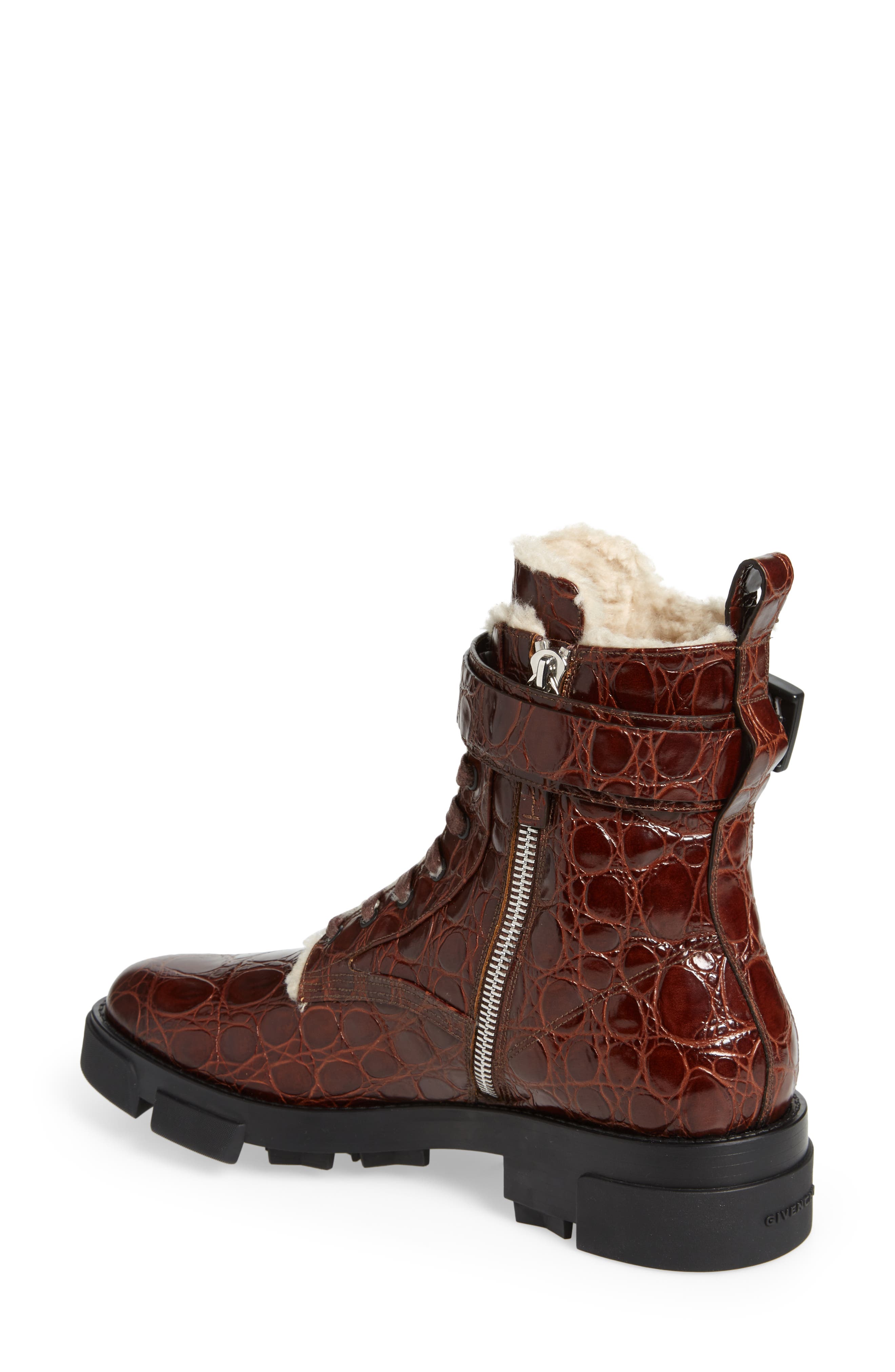 Terra 4G Buckle Faux Shearling Lined Combat Boot, Alternate, color, DARK BROWN