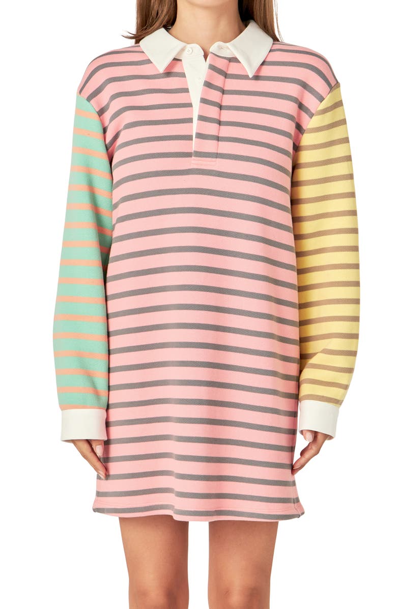 English Factory Colorblock Stripe Long Sleeve Polo Dress, Alternate, color,