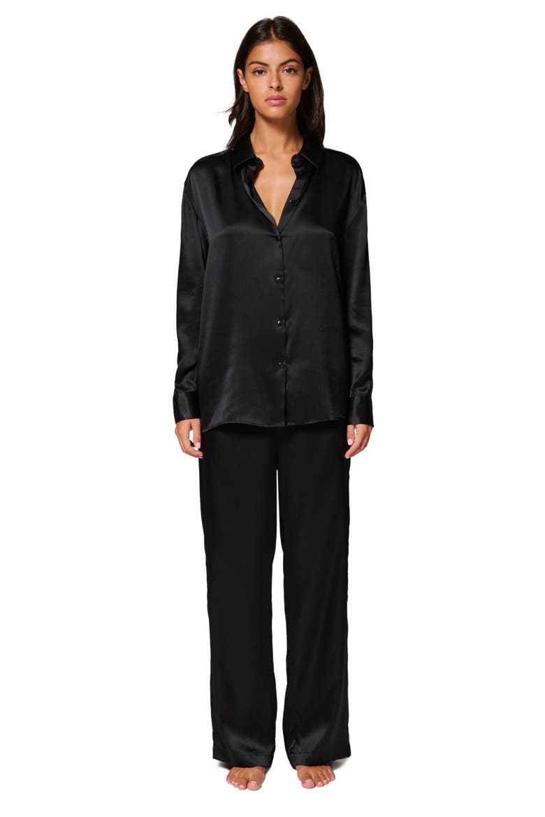 Love Me Silk Blend Button-Up Shirt, Alternate, color, BLACK
