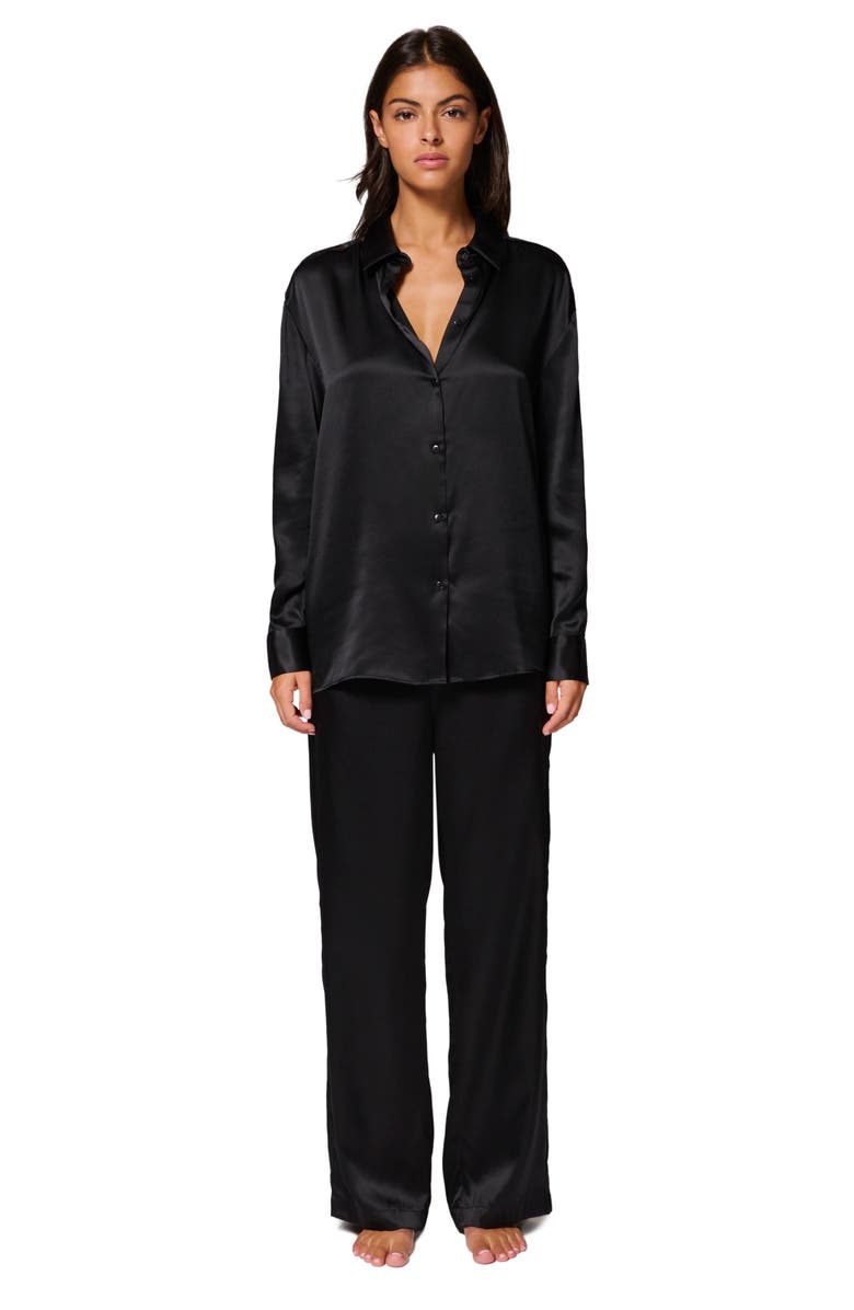 Simone Perele Love Me Silk Blend Button-Up Shirt, Alternate, color, Black