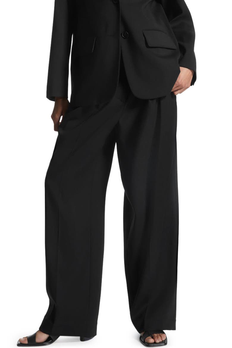 Double Pleat Wool Trousers, Main, color, BLACK