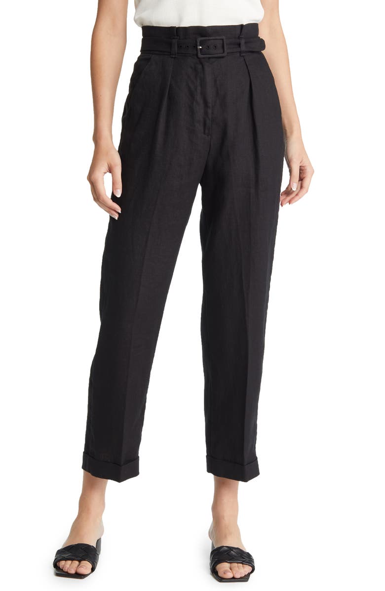 & Other Stories Belted High Waist Linen Trousers, Main, color,