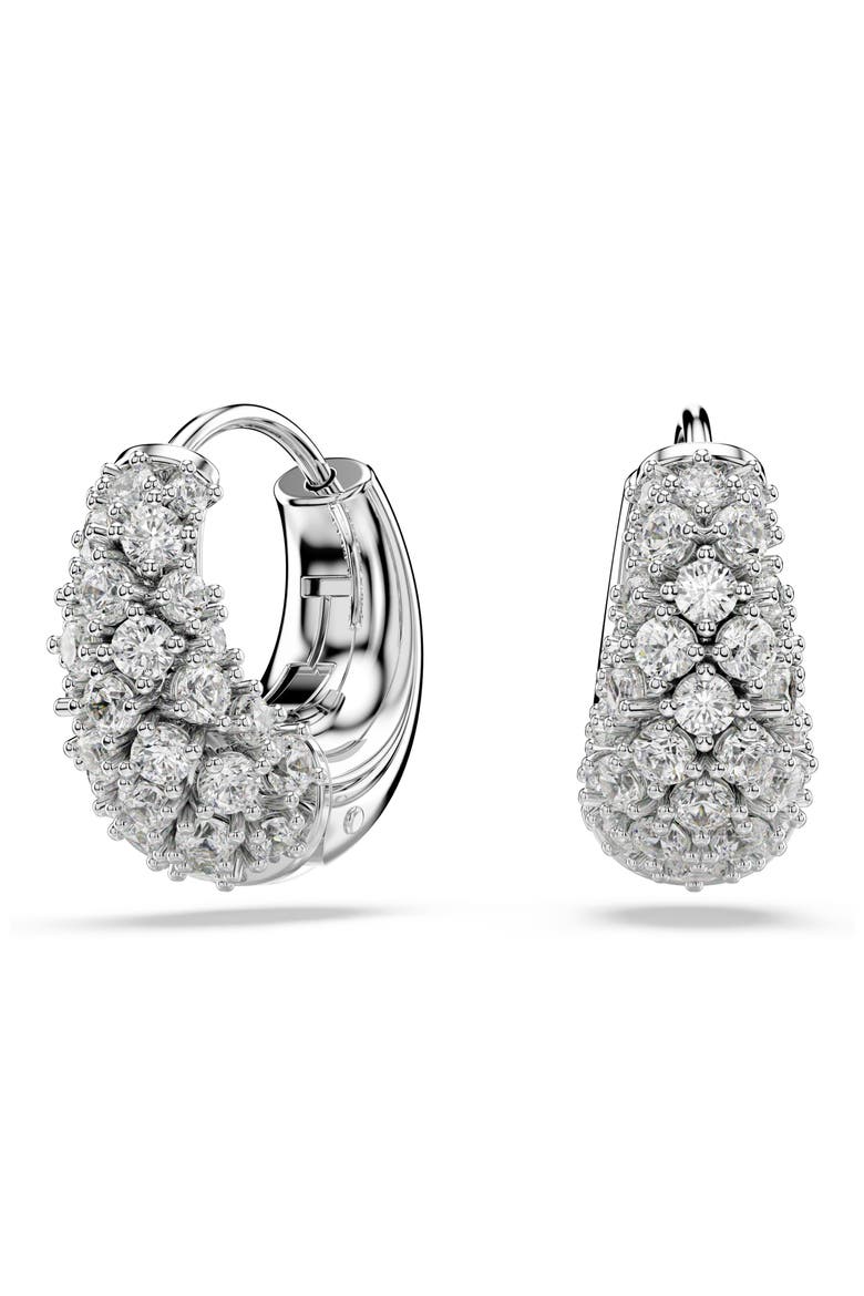 Sublima Crystal Huggie Hoop Earrings, Main, color, RHODIUM/ WHITE
