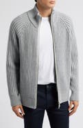 BOSS Camel Erbo Virgin Wool & Cashmere Rib Zip Cardigan