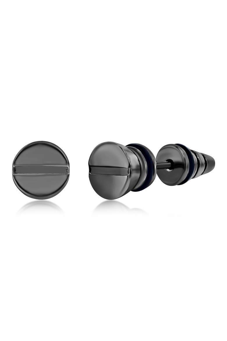 Men's Screw Design Stud Earrings, Main, color, BLACK