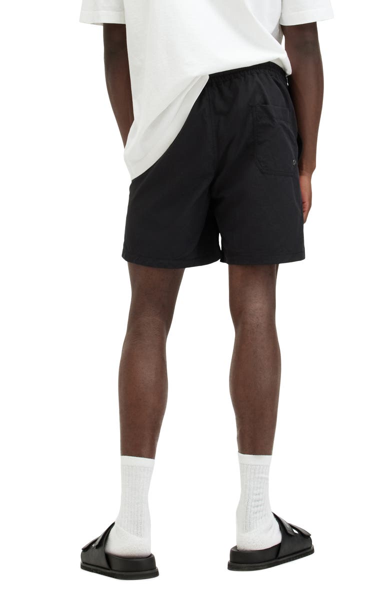 AllSaints Underground Logo Print Swim Trunks, Alternate, color, Jet Black