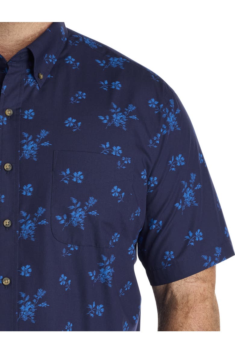 Big & Tall Easy-Care Floral Print Sport Shirt, Alternate, color, BLUE