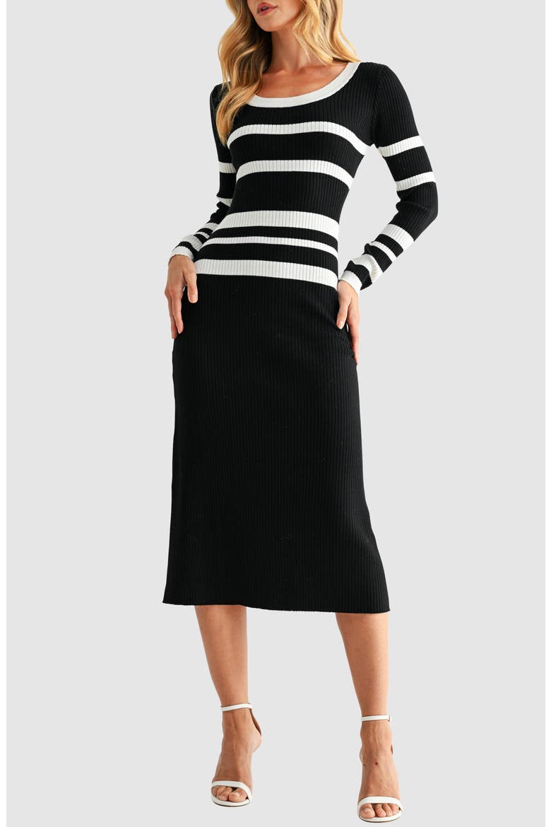 Varigated Stripe Long Sleeve Rib Sweater Dress, Alternate, color, BLACK WHITE
