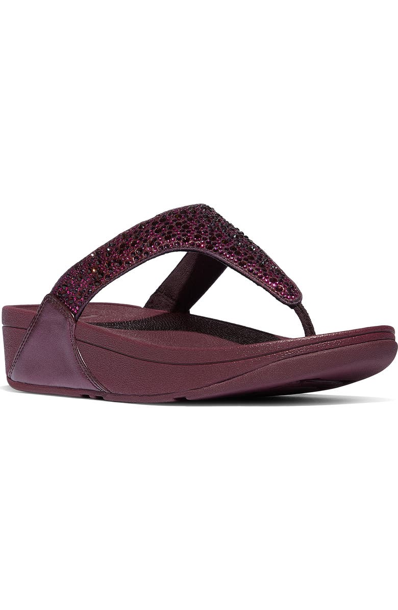 FitFlop Lulu Crystal Mix Toe Post Wedge Sandal, Main, color, Metallic Plumberry