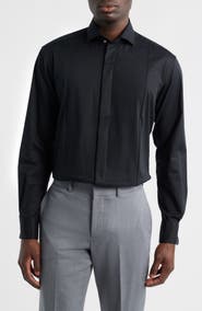 1863 by Eterna Slim Fit Black Pleated Bib Non-Iron Cotton Tuxedo Shirt