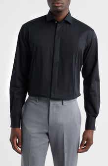 Slim Fit Black Pleated Bib Non-Iron Cotton Tuxedo Shirt