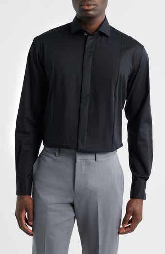 Slim Fit Black Pleated Bib Non-Iron Cotton Tuxedo Shirt