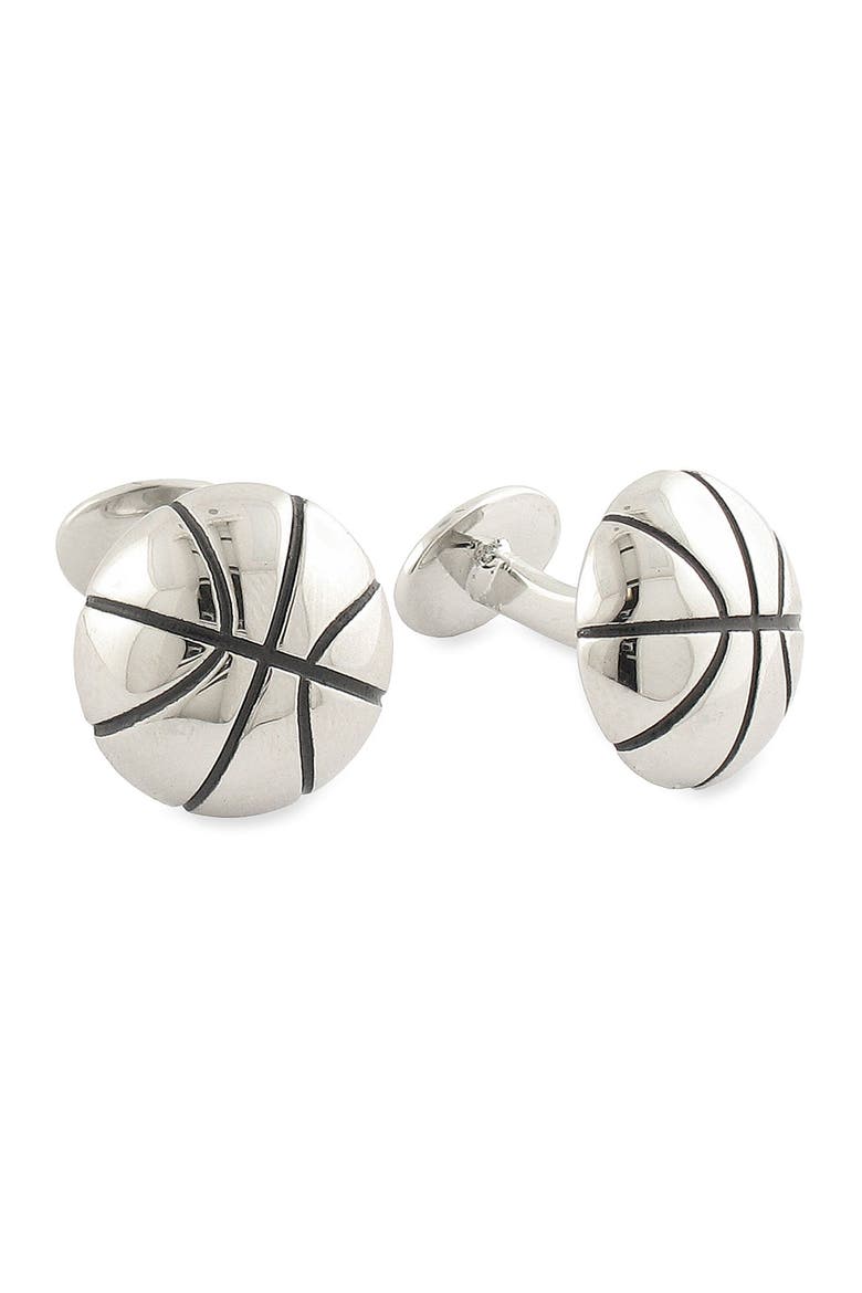 'Basketball' Sterling Silver Cuff Links, Main, color, SILVER BASKETBALL