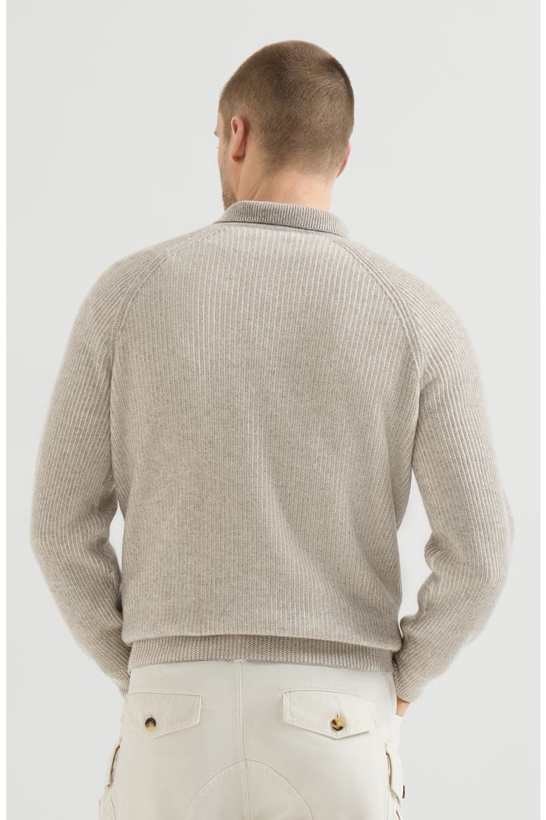 Cashmere vanisé English rib knit polo with half zip, Alternate, color, Grey