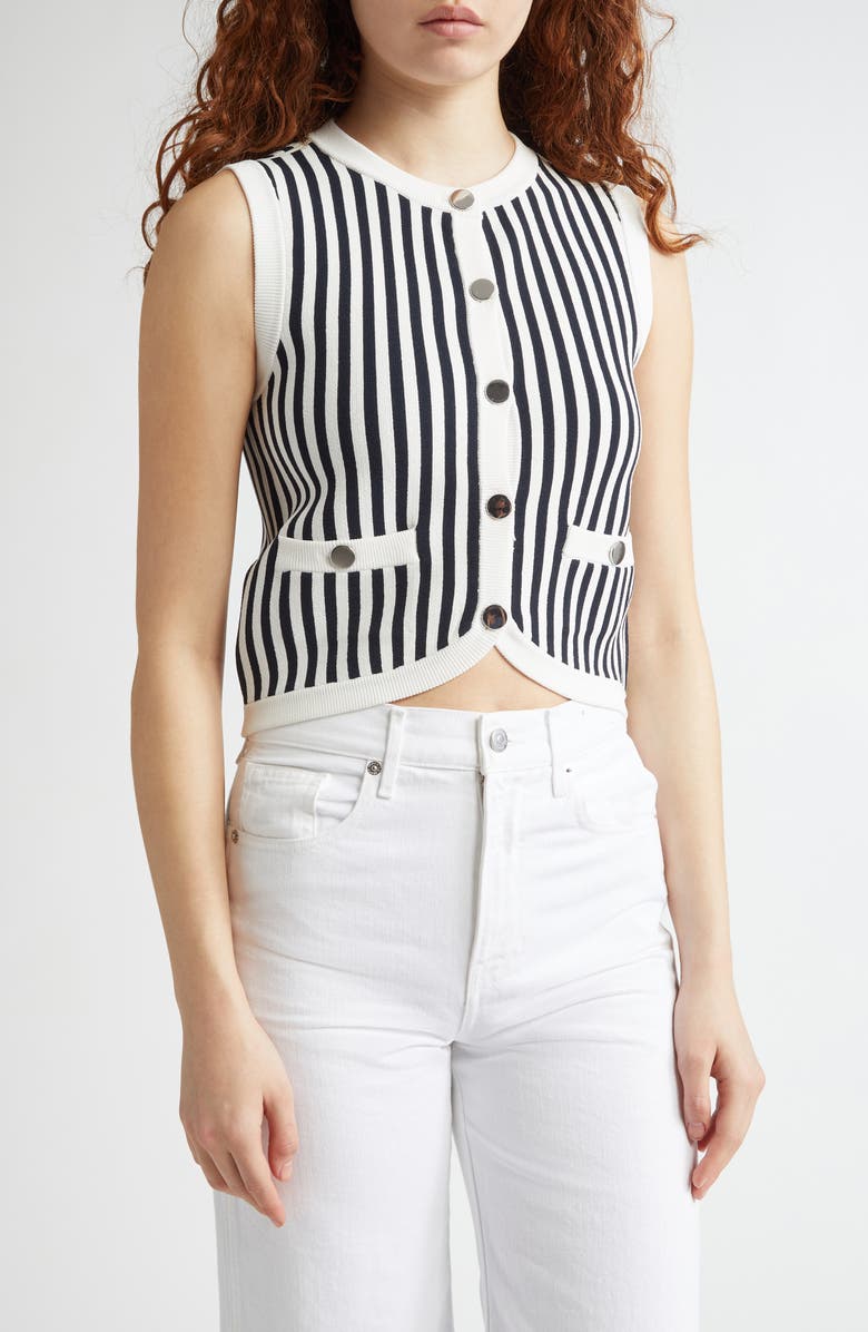 Veronica Beard Leland Stripe Sweater Vest, Main, color, Navy Off-White