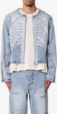mnml Skeleton Denim Moto Jacket