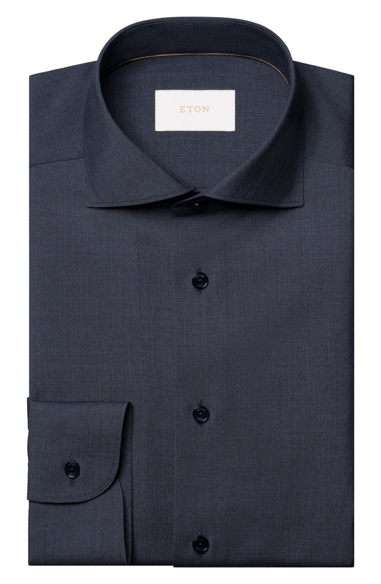 Eton Slim Fit Wool Dress Shirt, Alternate, color, Dark Blue