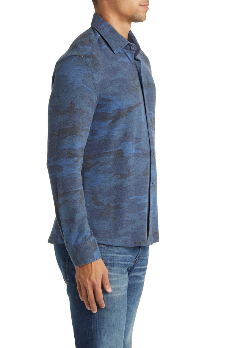 Camo Tech Fleece Button-Up Shirt, Alternate, color, NAVY