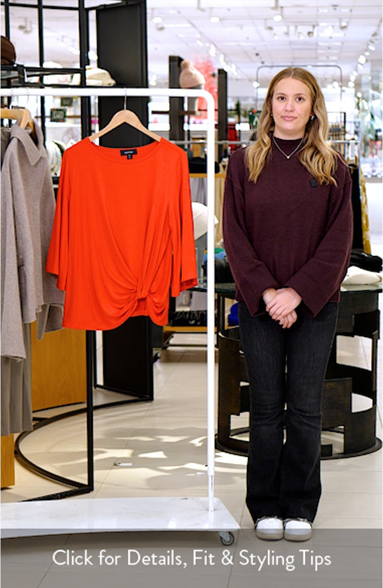 Flare Sleeve Twist Hem Jersey Top, sales video thumbnail