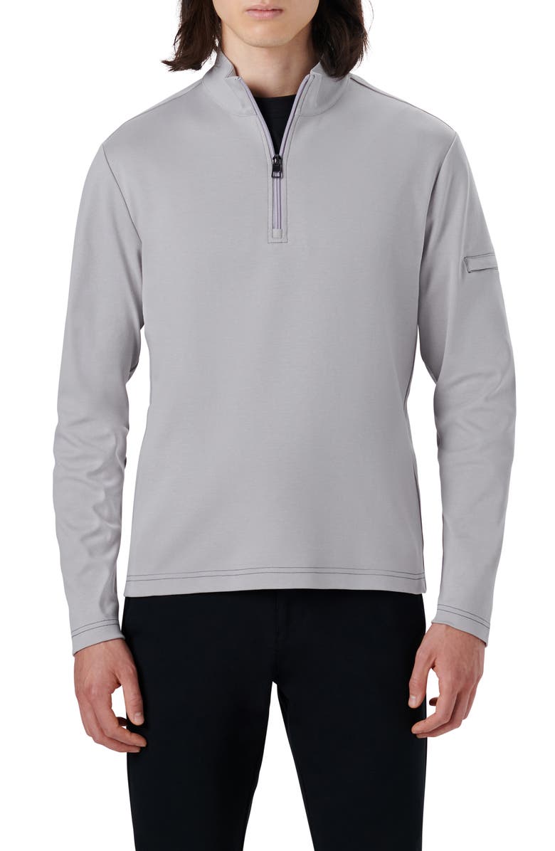 Bugatchi Cotton Quarter Zip Pullover, Main, color, Cement