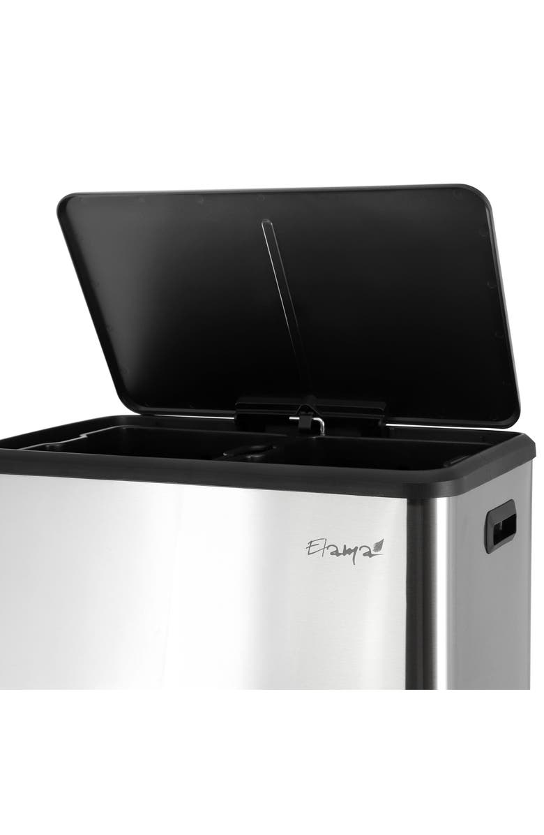 Elama 60 Liter 2 Compartment Large 8 Gallon Split Stainless Steel Step Trash Bin with Slow Close Mechanism, Alternate, color, Silver