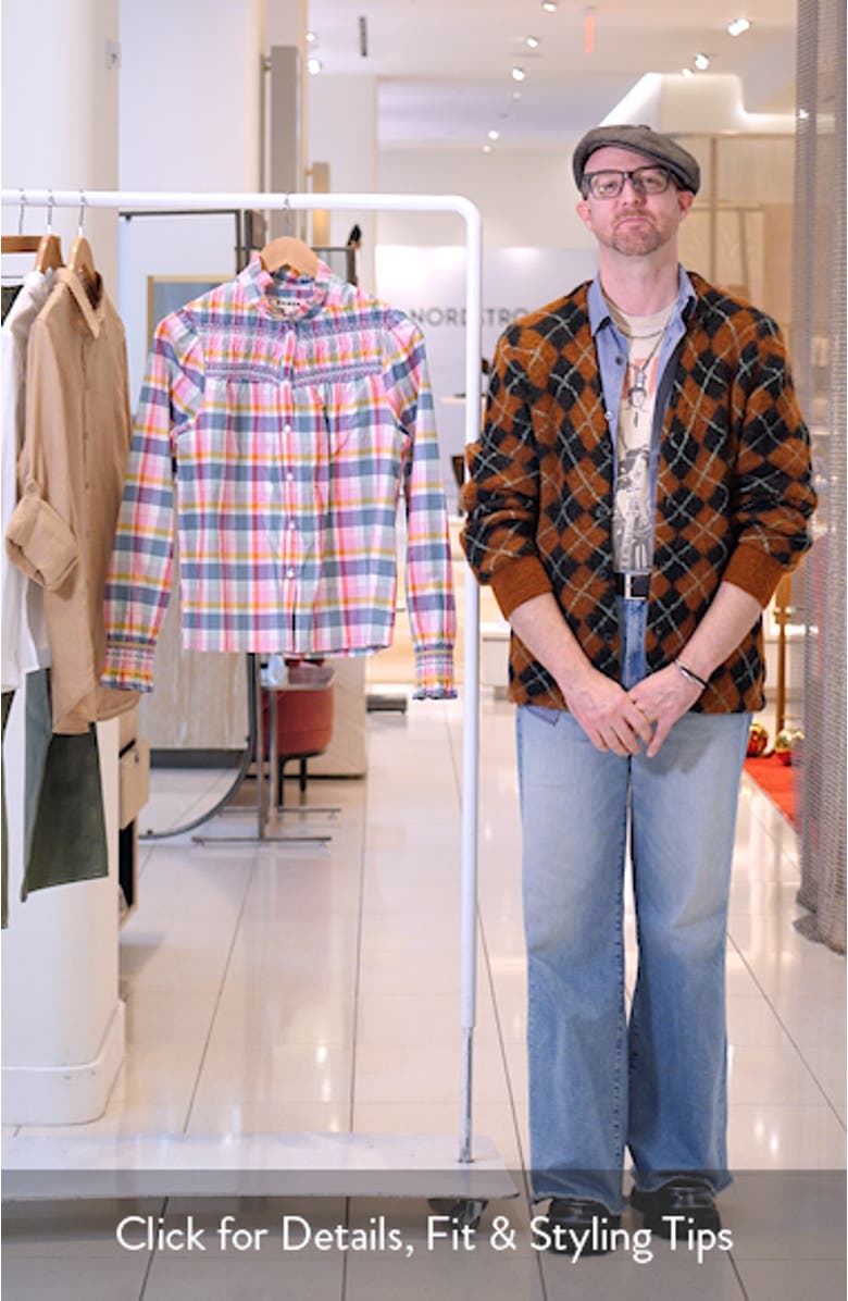 Esme Check Smock Detail Cotton Button-Up Shirt, sales video thumbnail