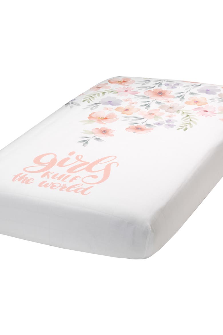 Girls Rule the World Floral 4-Piece Baby Crib Bedding Set, Alternate, color, Pink