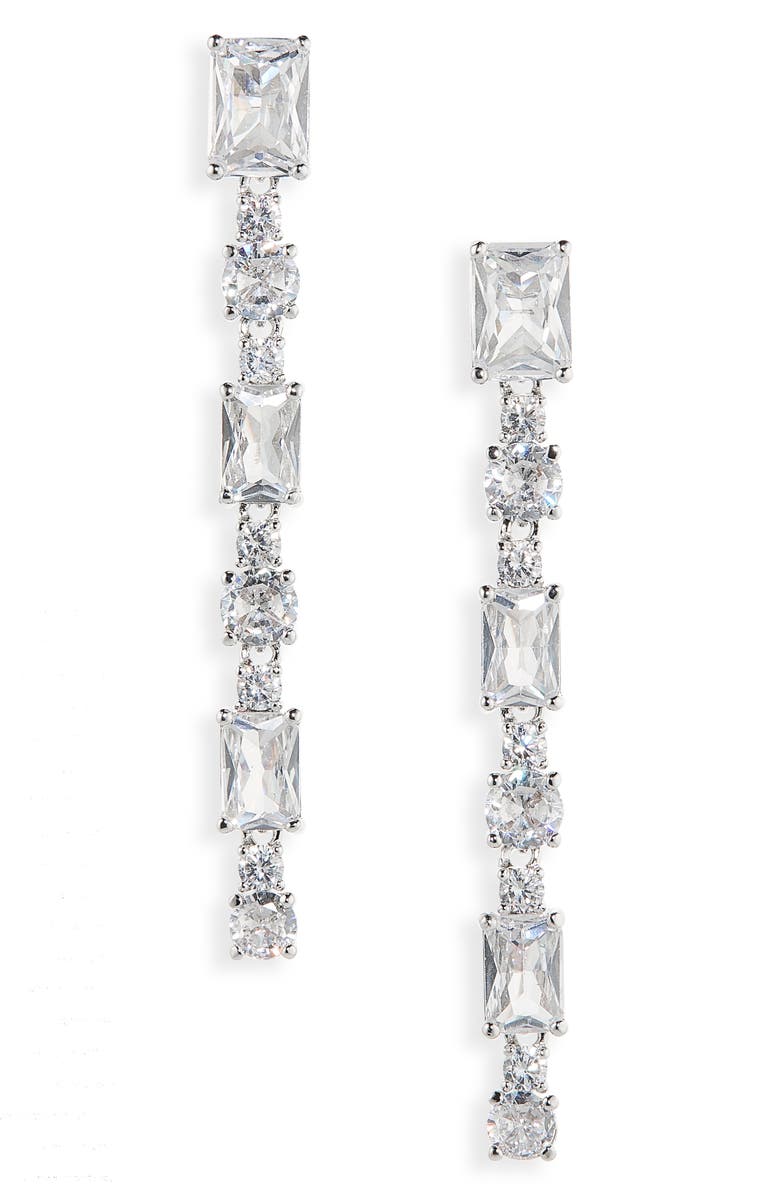 Nadri Cubic Zirconia Linear Earrings, Main, color, Rhodium