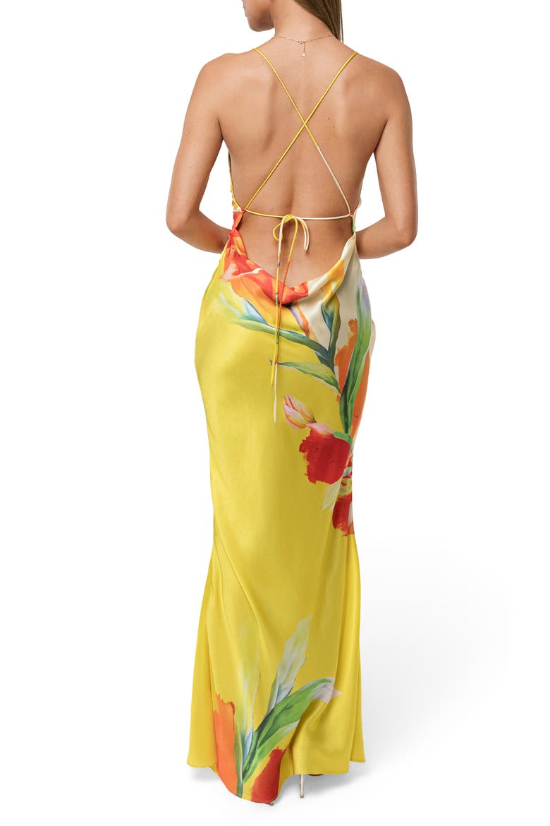 Floral Satin Maxi Slipdress, Alternate, color, YELLOW