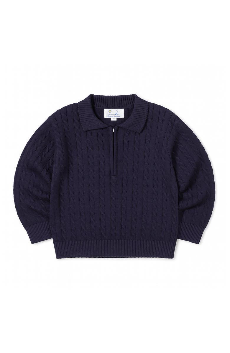Florence Eiseman Polo Cable Sweater, Main, color, Navy