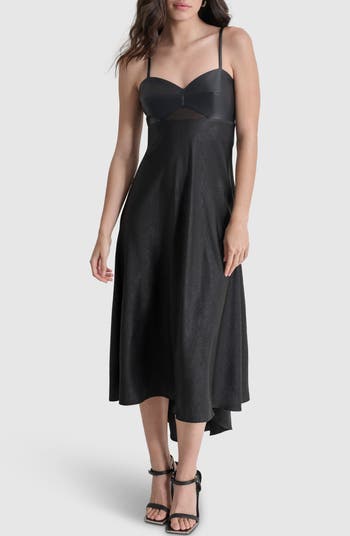 DKNY Satin & Faux Leather Sleeveless Maxi Dress | Nordstrom
