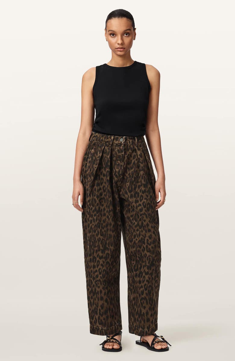 AllSaints Becca Pleated Cotton Blend Trousers, Alternate, color, Leppo Brown