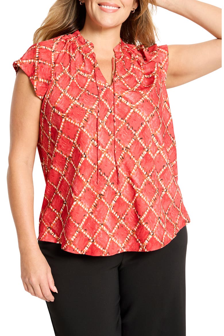 Squiggle Check Cap Sleeve Top, Alternate, color, RED MULTI