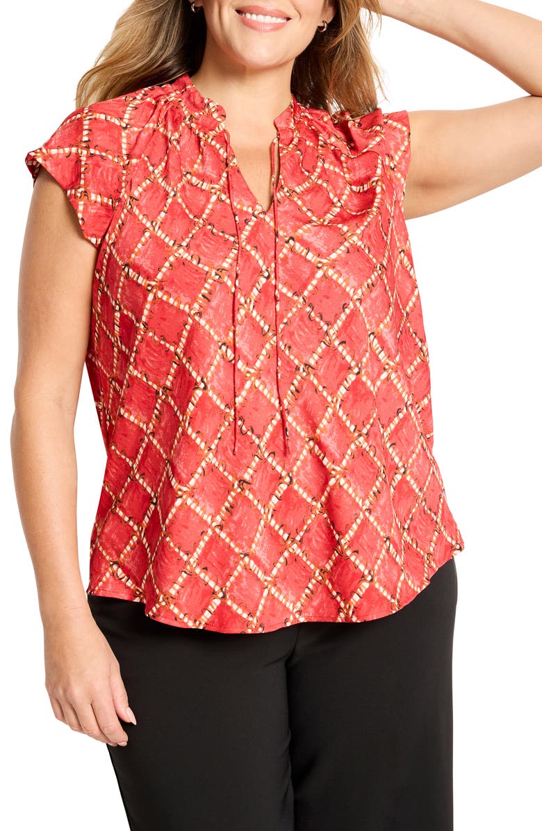 NIC+ZOE Squiggle Check Cap Sleeve Top, Alternate, color, Red Multi