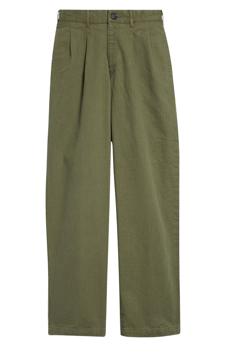 Noah Double Pleat Cotton Herringbone Pants, Alternate, color, Army Green