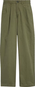 Noah Double Pleat Cotton Herringbone Pants