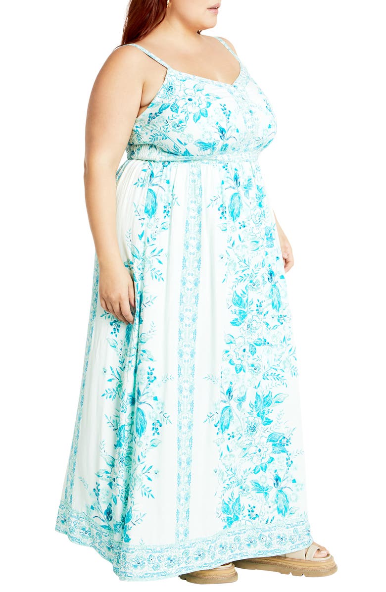 City Chic Pretty Thing Floral Maxi Dress, Alternate, color, Seafoam